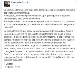 L'appello di Piccolo alla consigliera Barone